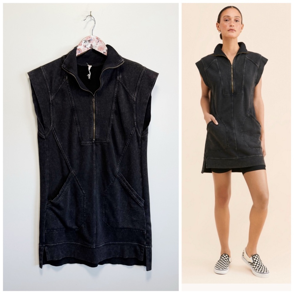 Anthropologie DAILY PRACTICE Meru Zip Front Mini Dress XS Black